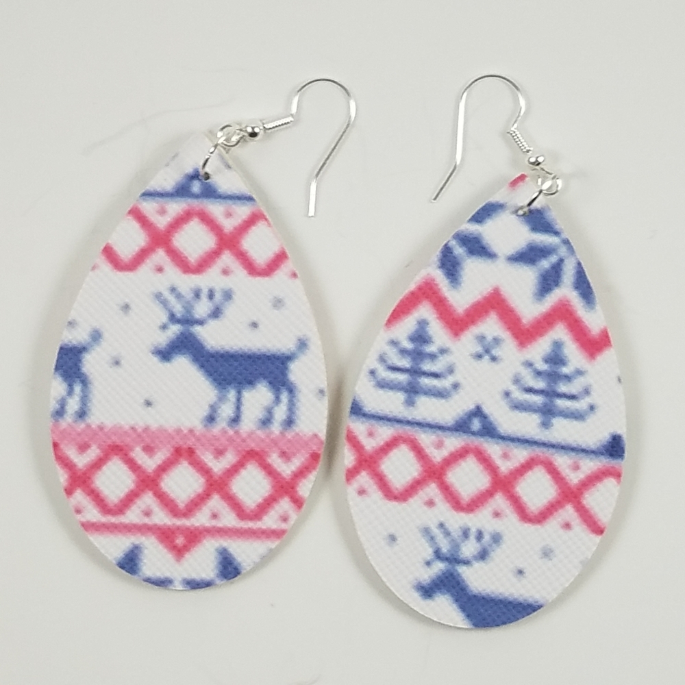 Faux Leather Reindeer Christmas Earrings - Picture 1 of 1